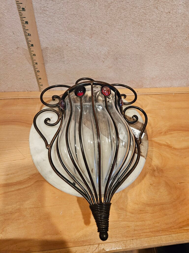 Vintage Hollywood Regency Elegant Wrought Iron Hanging Caged Glass Wall Pocket Vase Home & Garden flower Pot