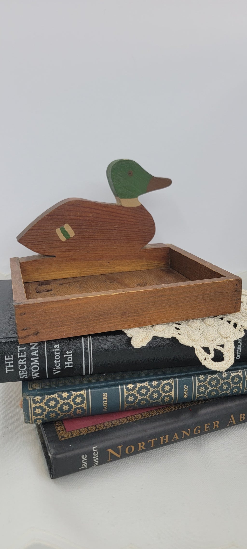 Vintage Wooden Duck Tray with Green Head