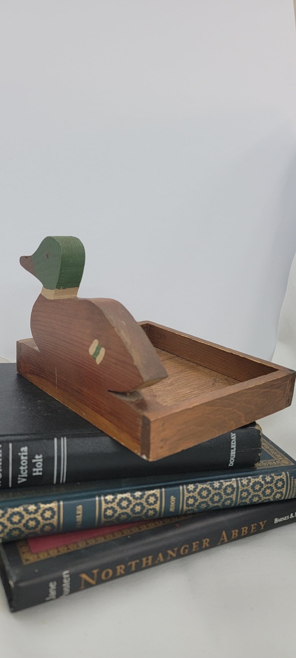 Vintage Wooden Duck Tray with Green Head
