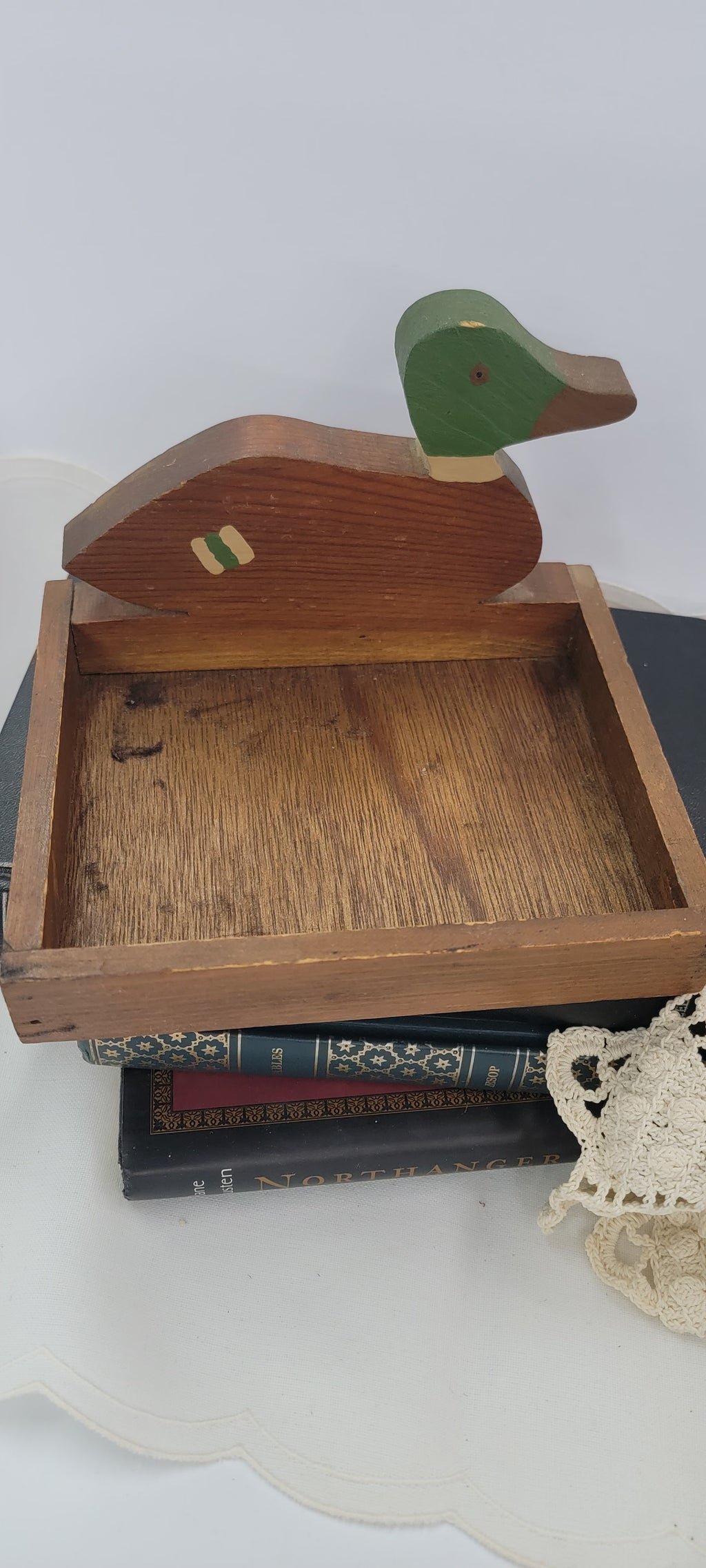 Vintage Wooden Duck Tray with Green Head