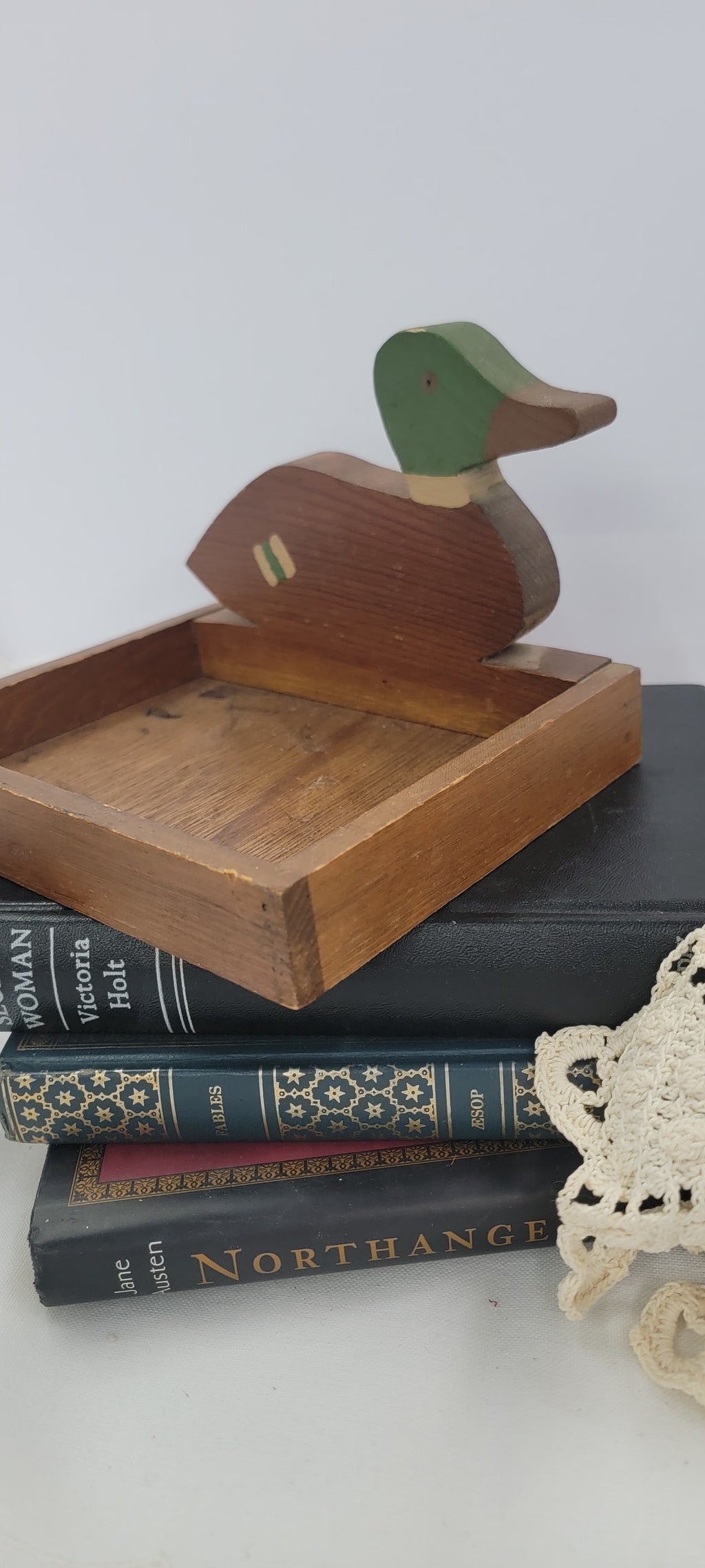 Vintage Wooden Duck Tray with Green Head