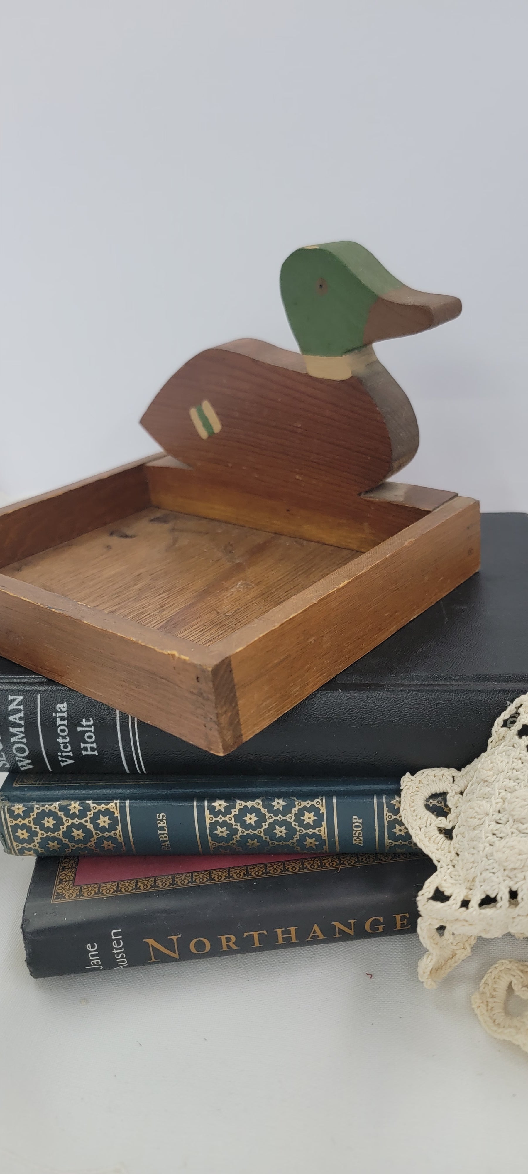 Vintage Wooden Duck Tray with Green Head