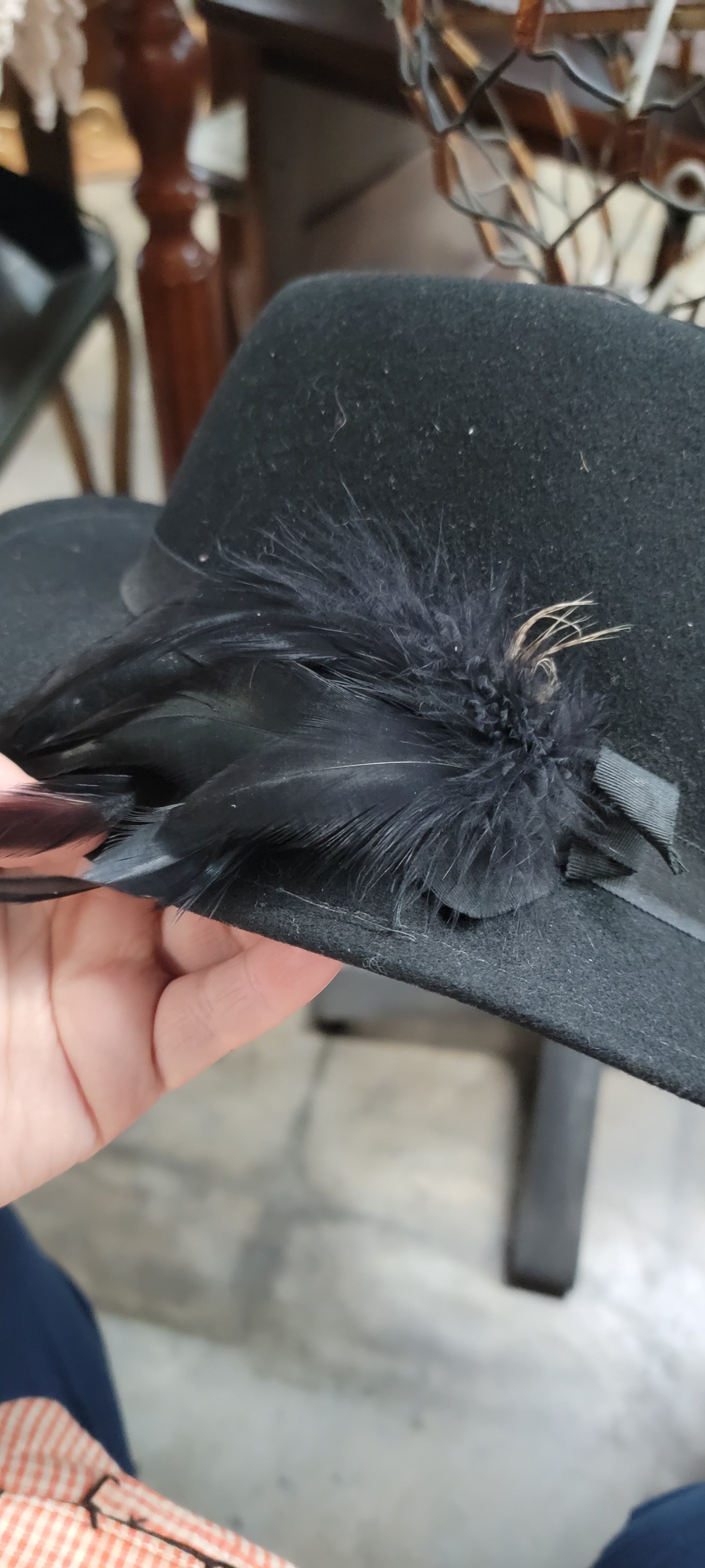 Vintage Black Wool Hat with Feather