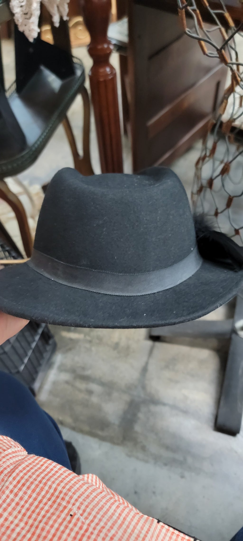 Vintage Black Wool Hat with Feather