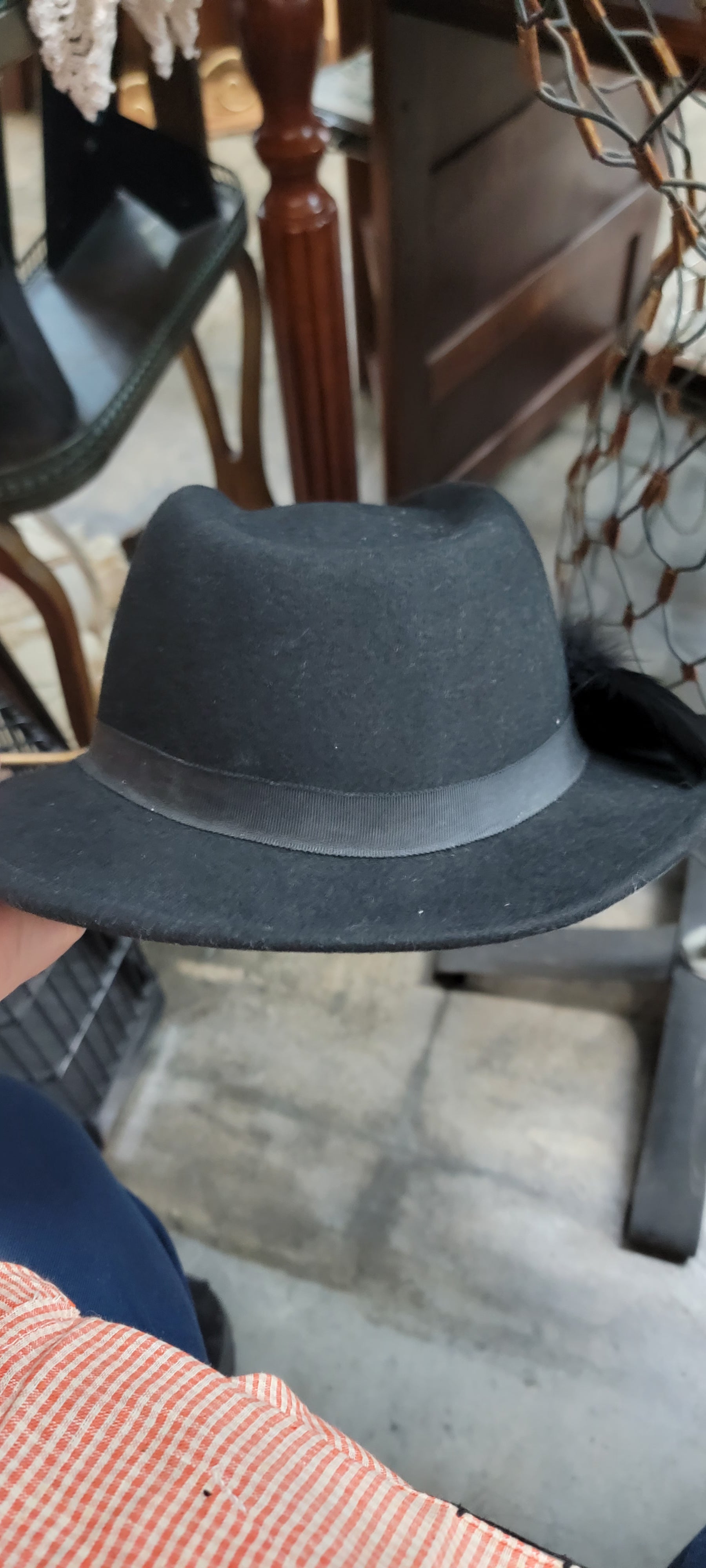 Vintage Black Wool Hat with Feather