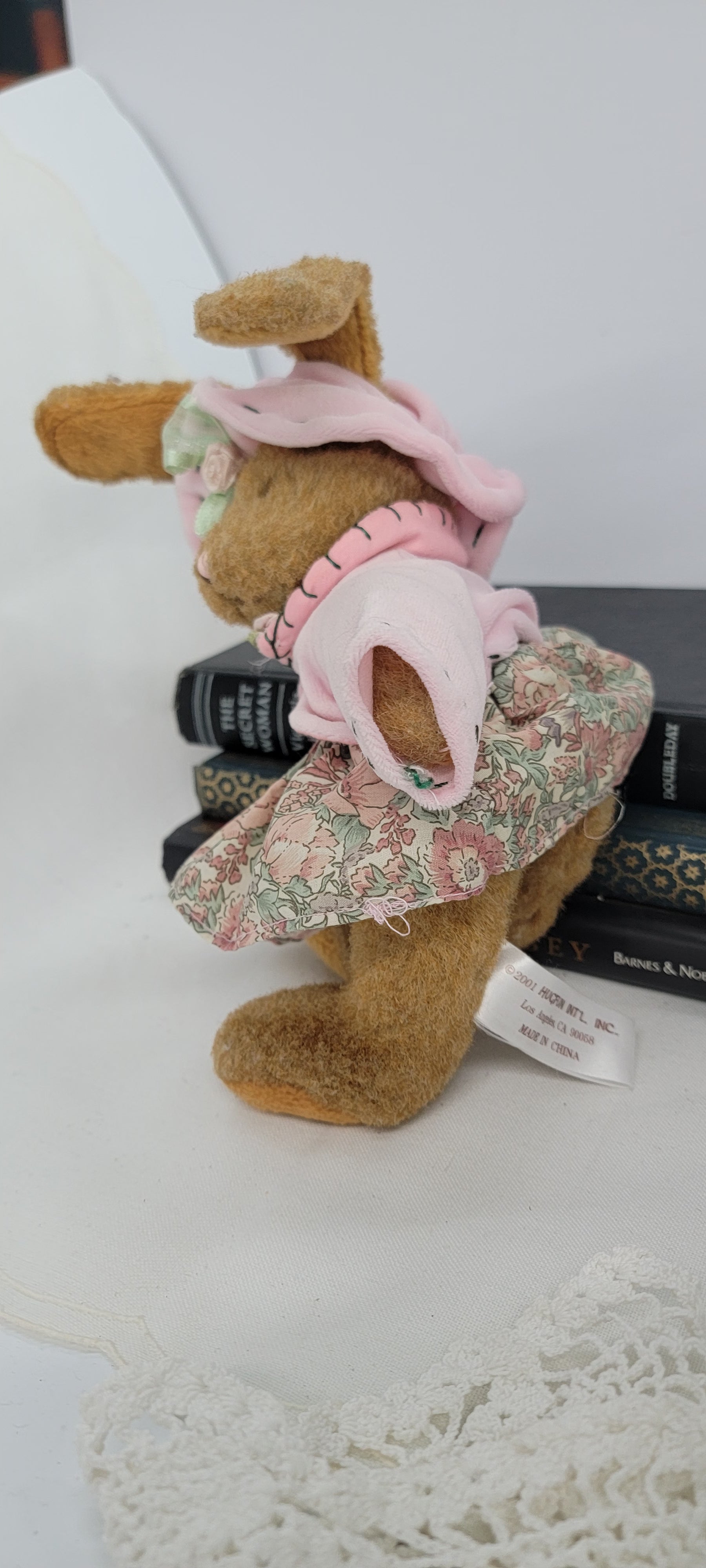 Vintage Stuffed Bunny Doll with Floral Dress