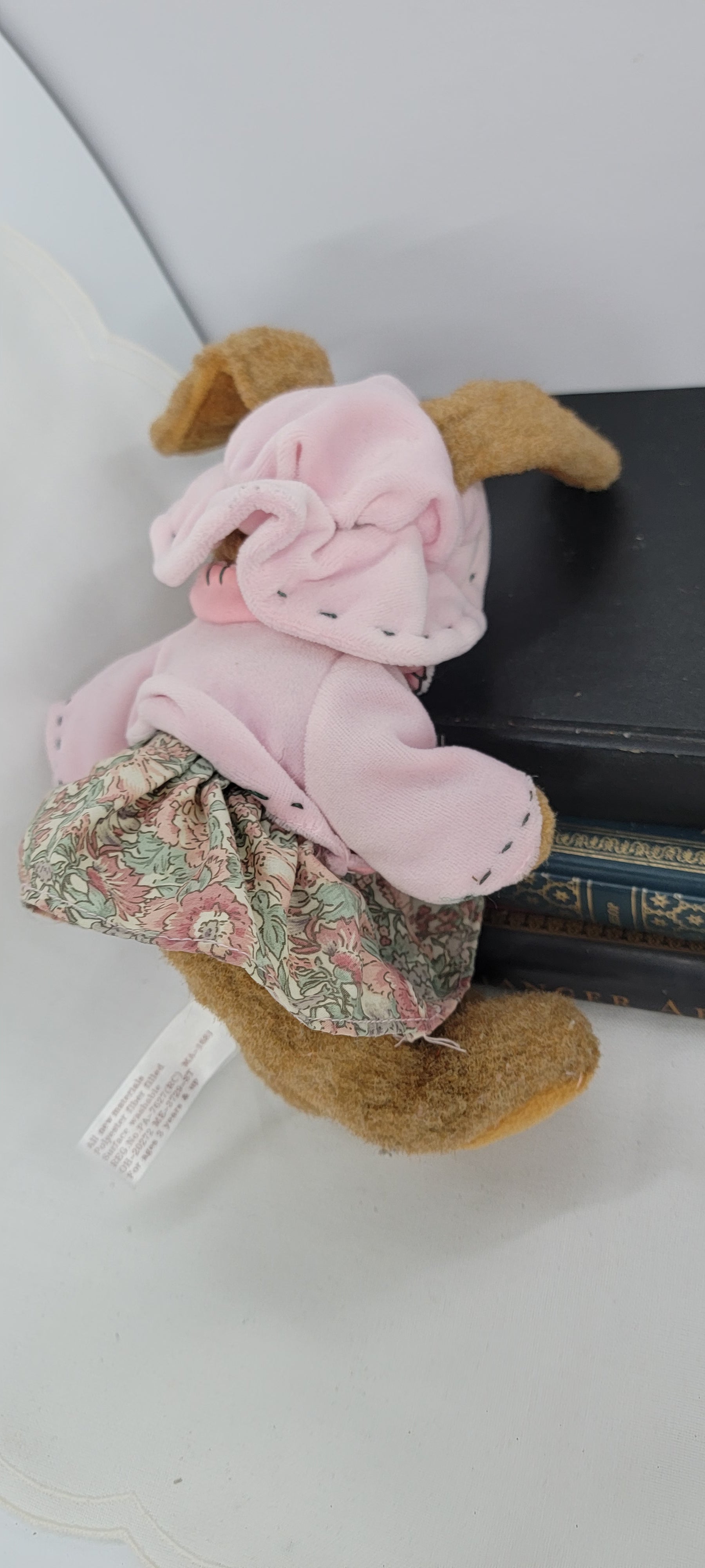 Vintage Stuffed Bunny Doll with Floral Dress