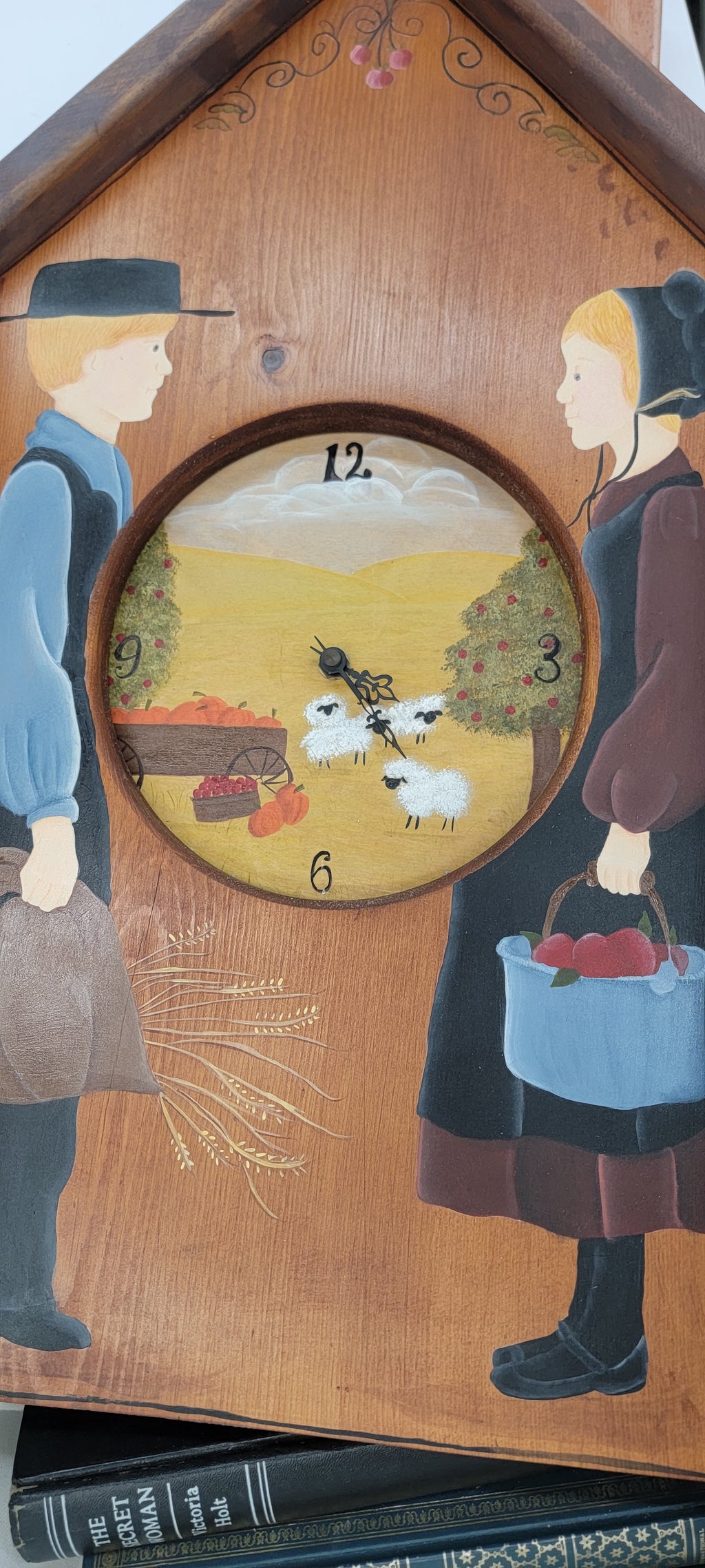 Handcrafted Wooden Clock with Amish Figures