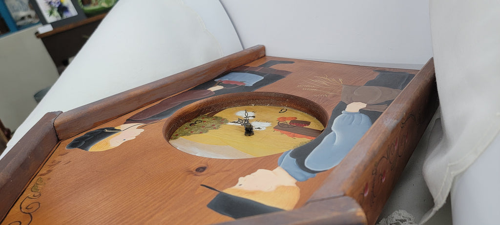 Handcrafted Wooden Clock with Amish Figures