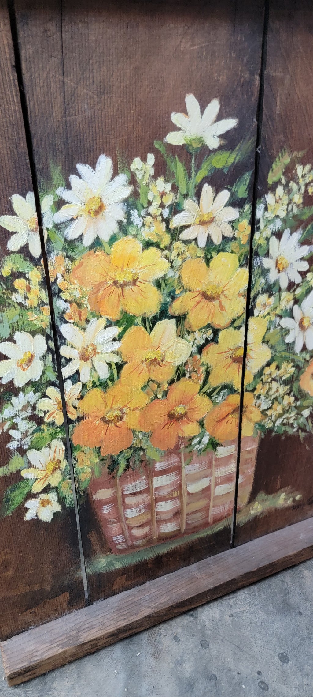 Hand-Painted Wooden Wall Art with Floral Design