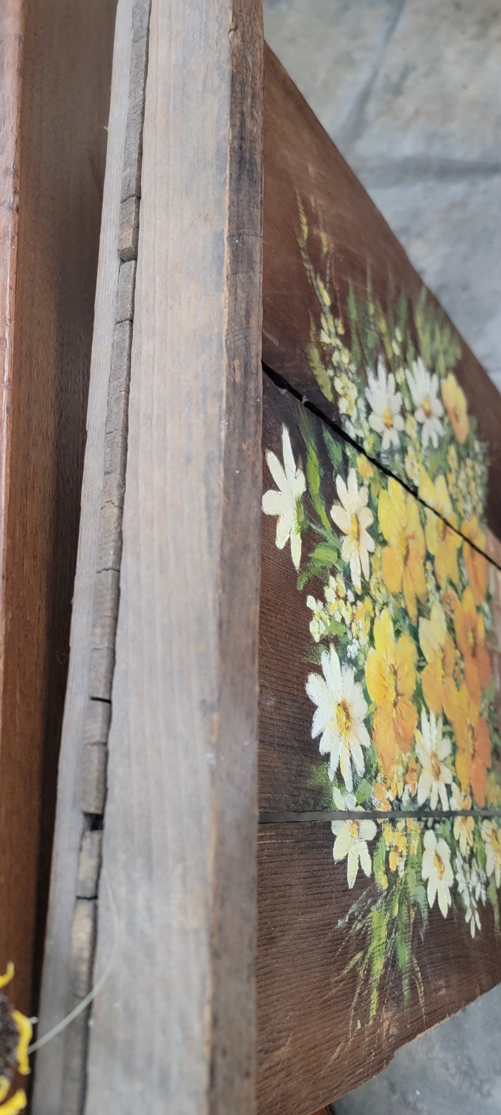 Hand-Painted Wooden Wall Art with Floral Design