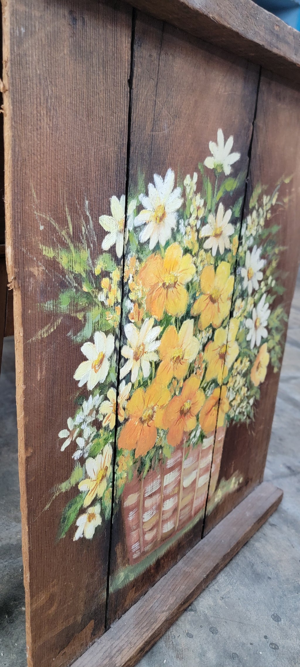 Hand-Painted Wooden Wall Art with Floral Design