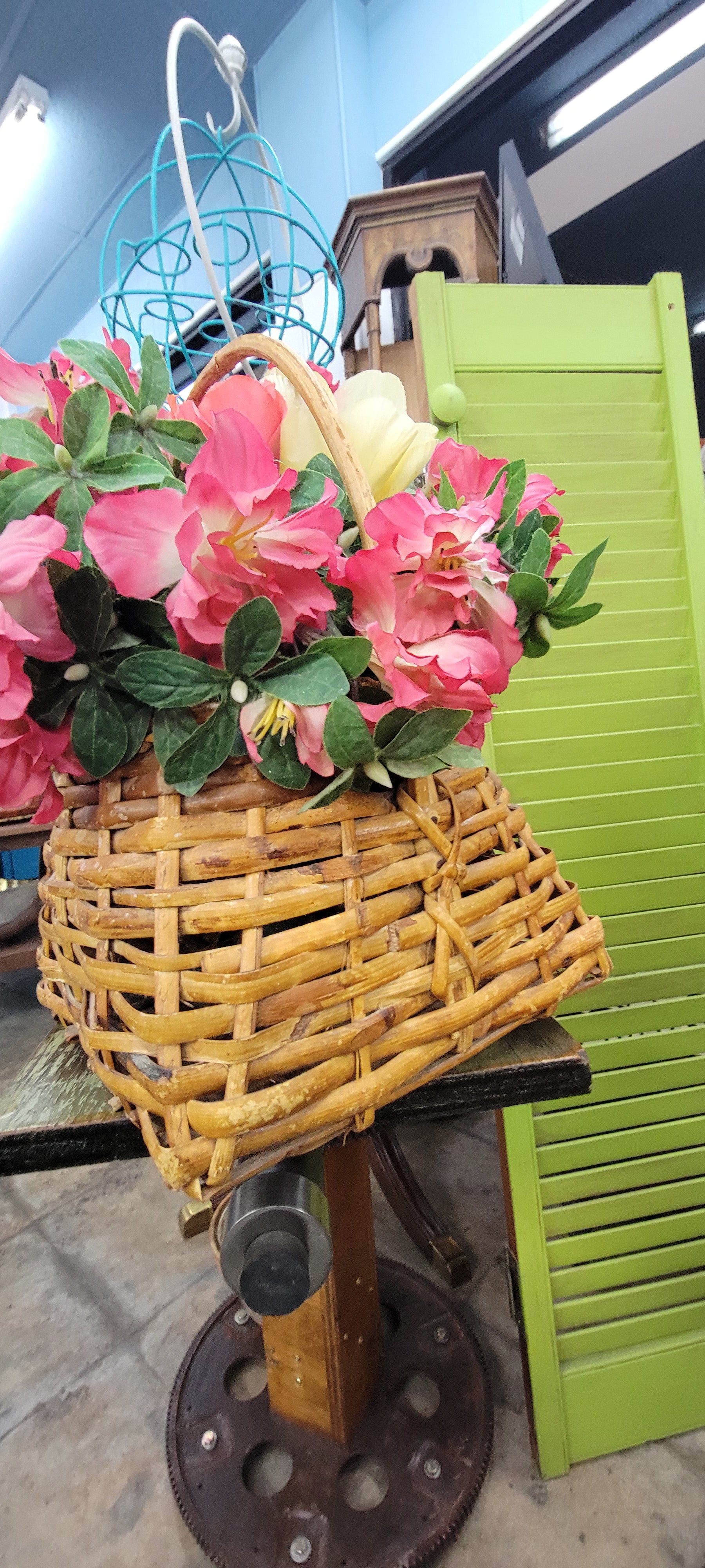 Artificial Floral Arrangement in Wicker Basket