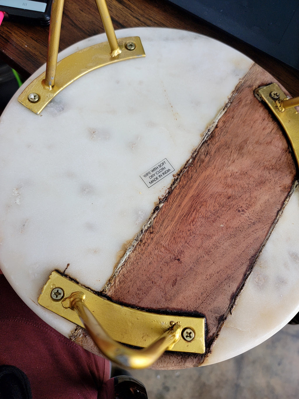 Round Marble and Wood Decorative Tray