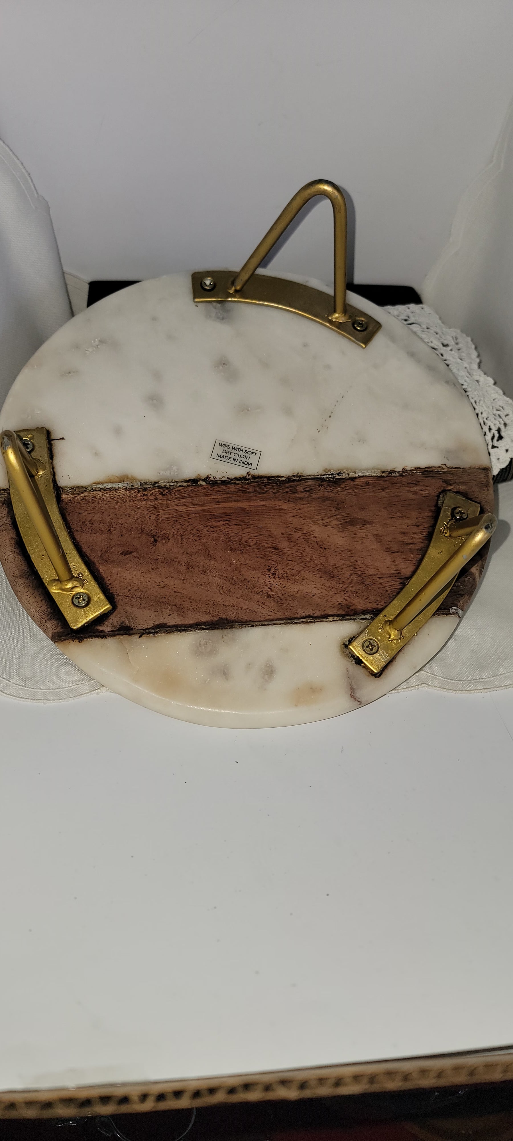 Round Marble and Wood Decorative Tray