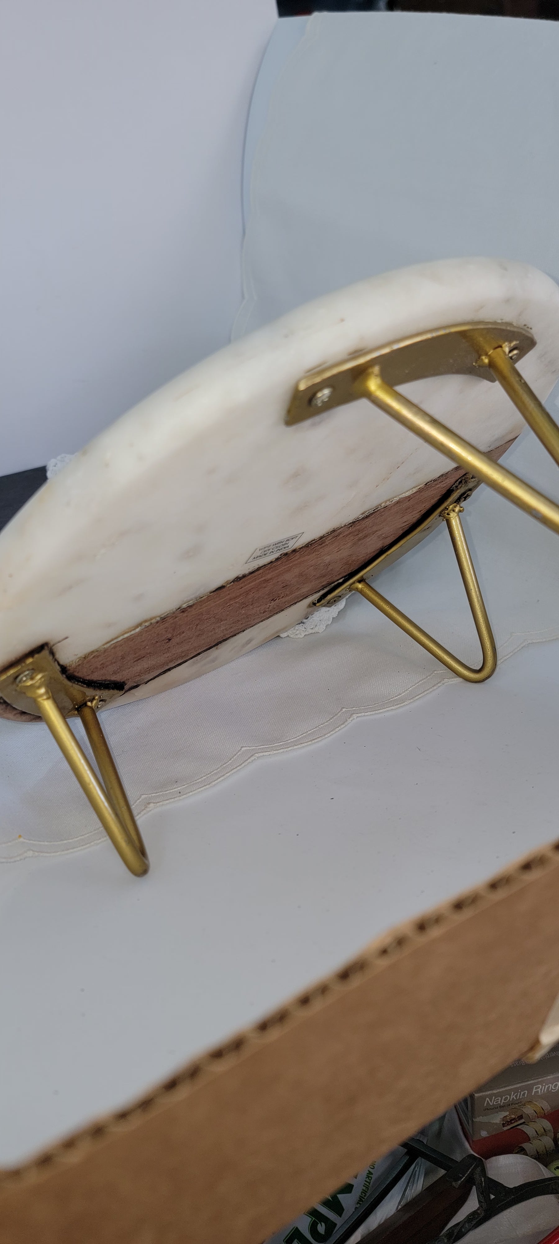 Round Marble and Wood Decorative Tray