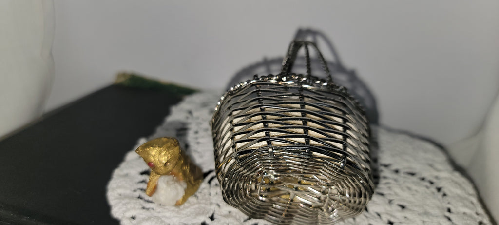 Miniature Gold Cat in Silver Basket