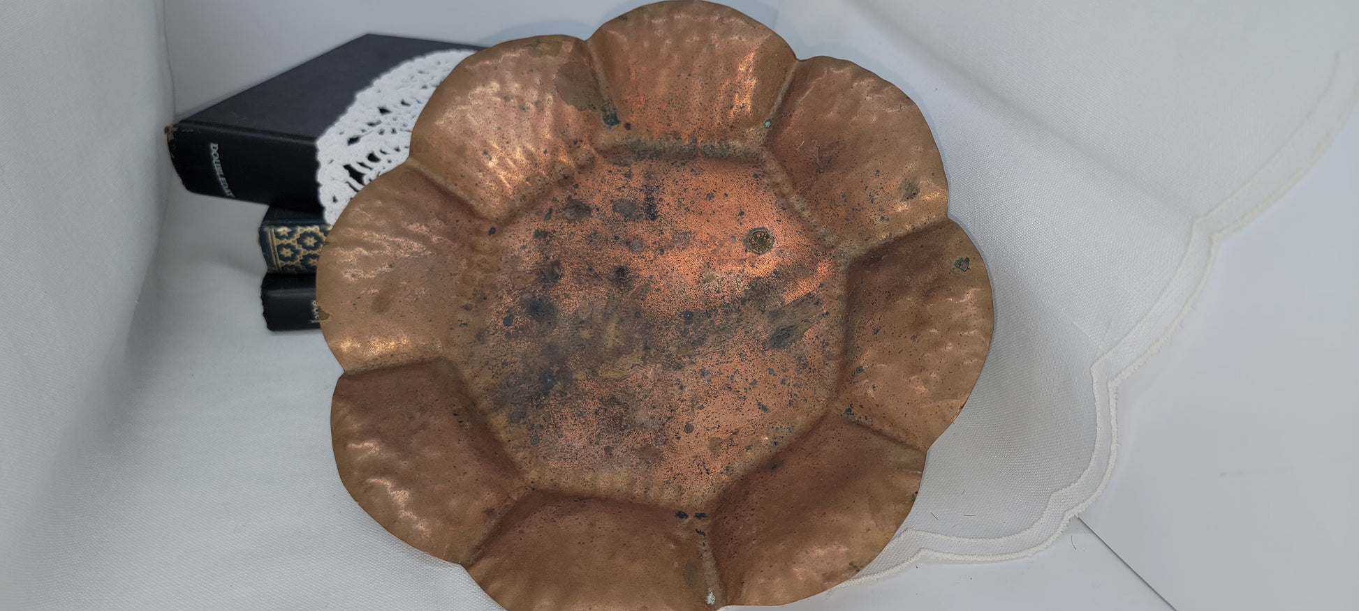 Vintage Copper Flower-Shaped Dish