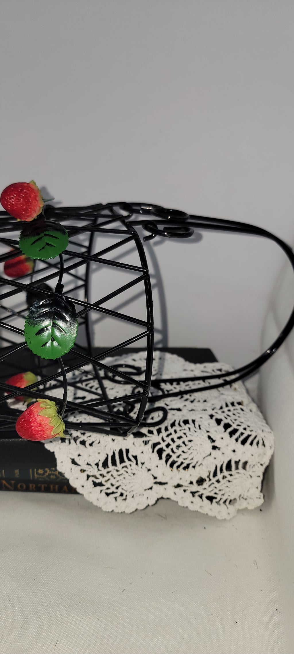 Black Wire Basket with Strawberry Accents