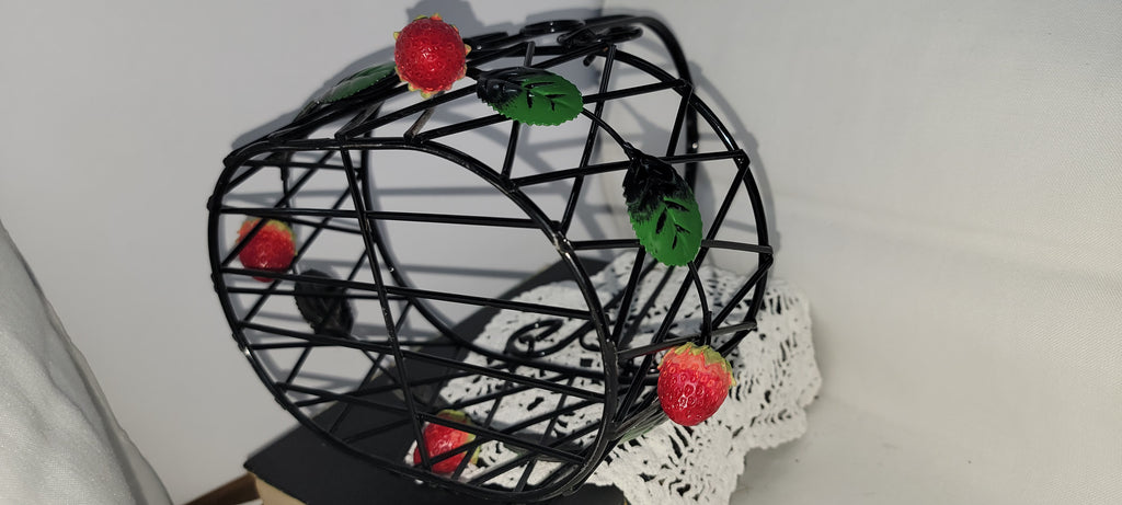 Black Wire Basket with Strawberry Accents