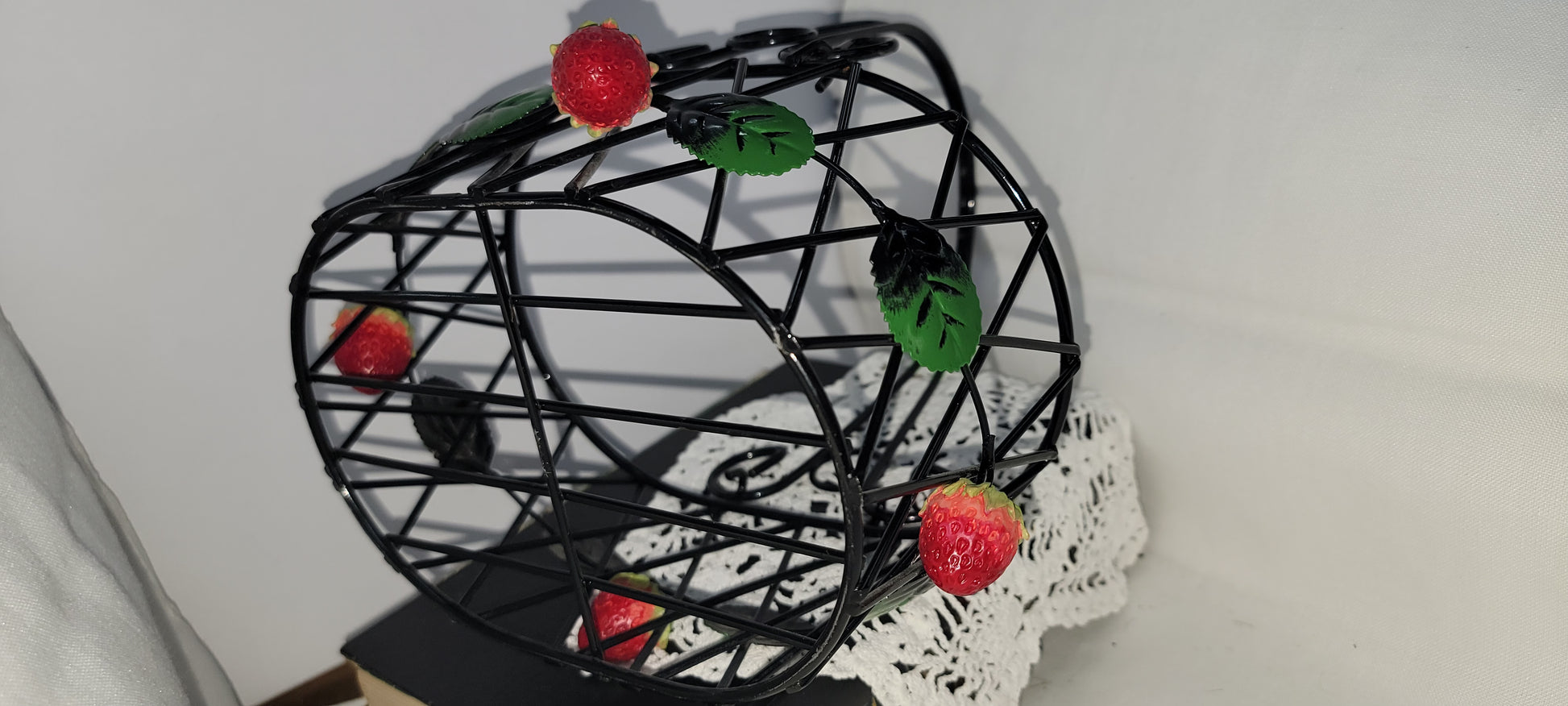 Black Wire Basket with Strawberry Accents