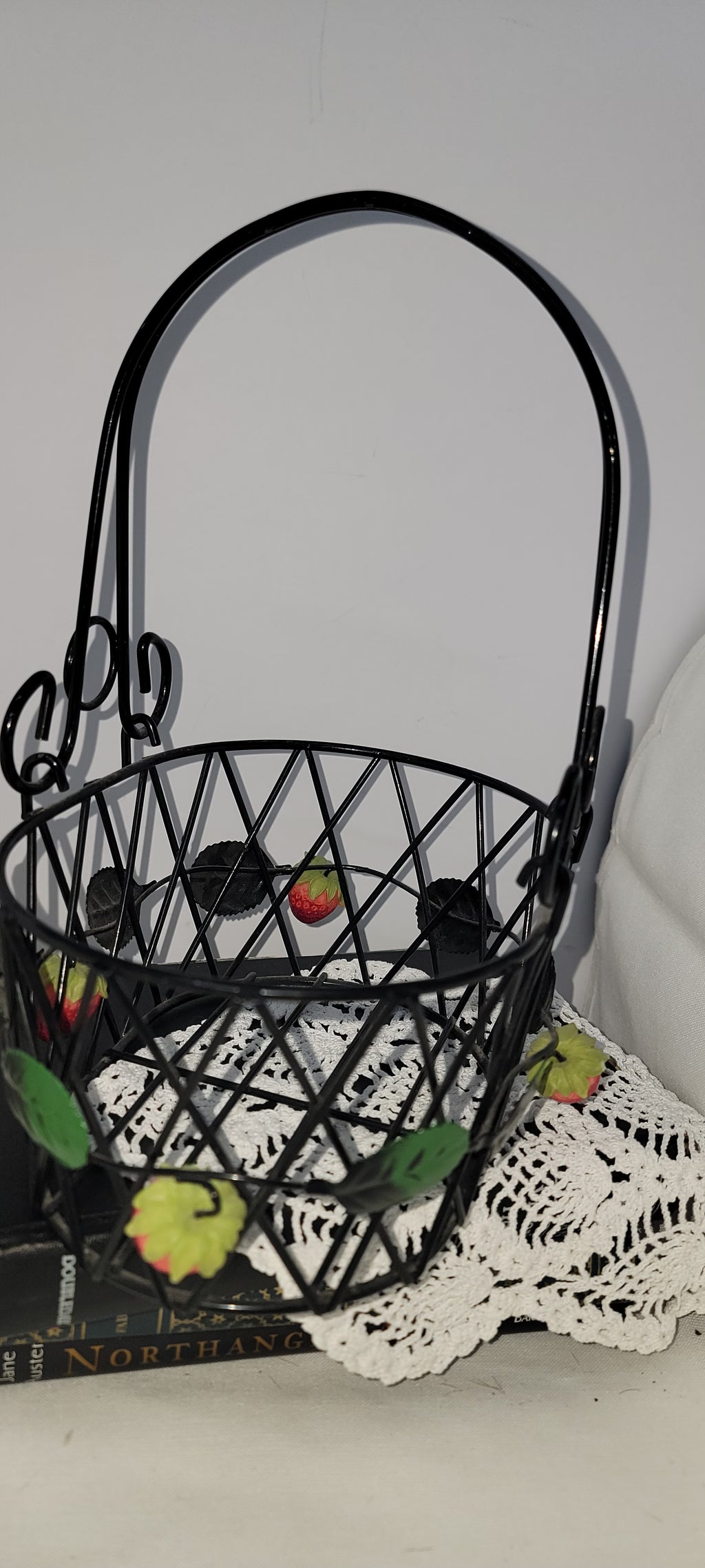 Black Wire Basket with Strawberry Accents