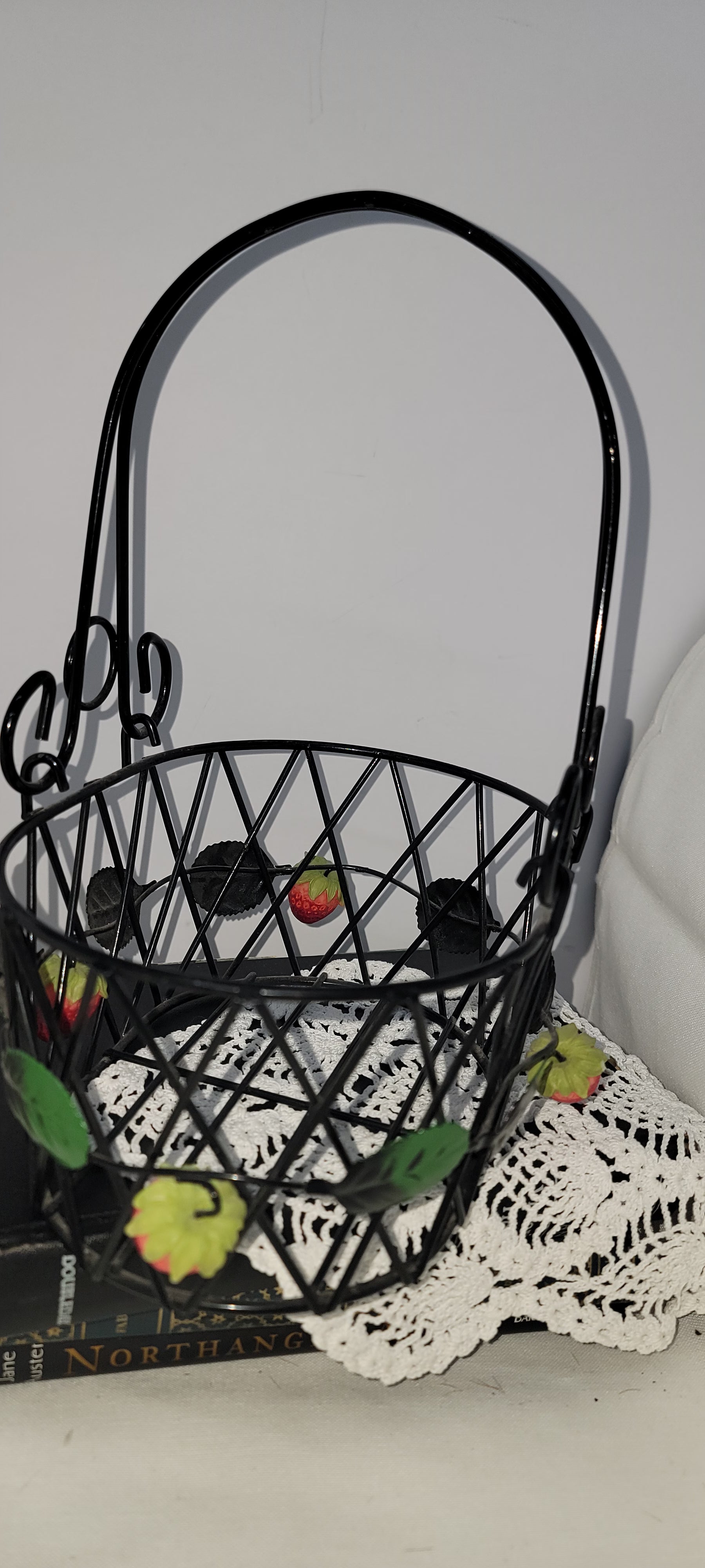 Black Wire Basket with Strawberry Accents