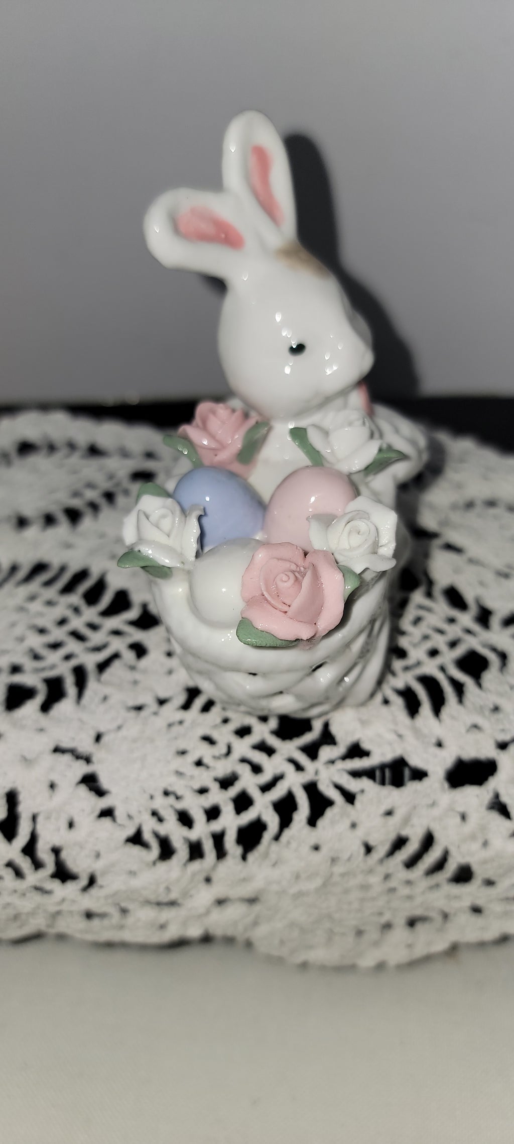 Ceramic Bunny Figurine with Flowers