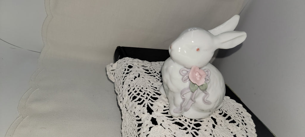 Ceramic Bunny Figurine with Flowers