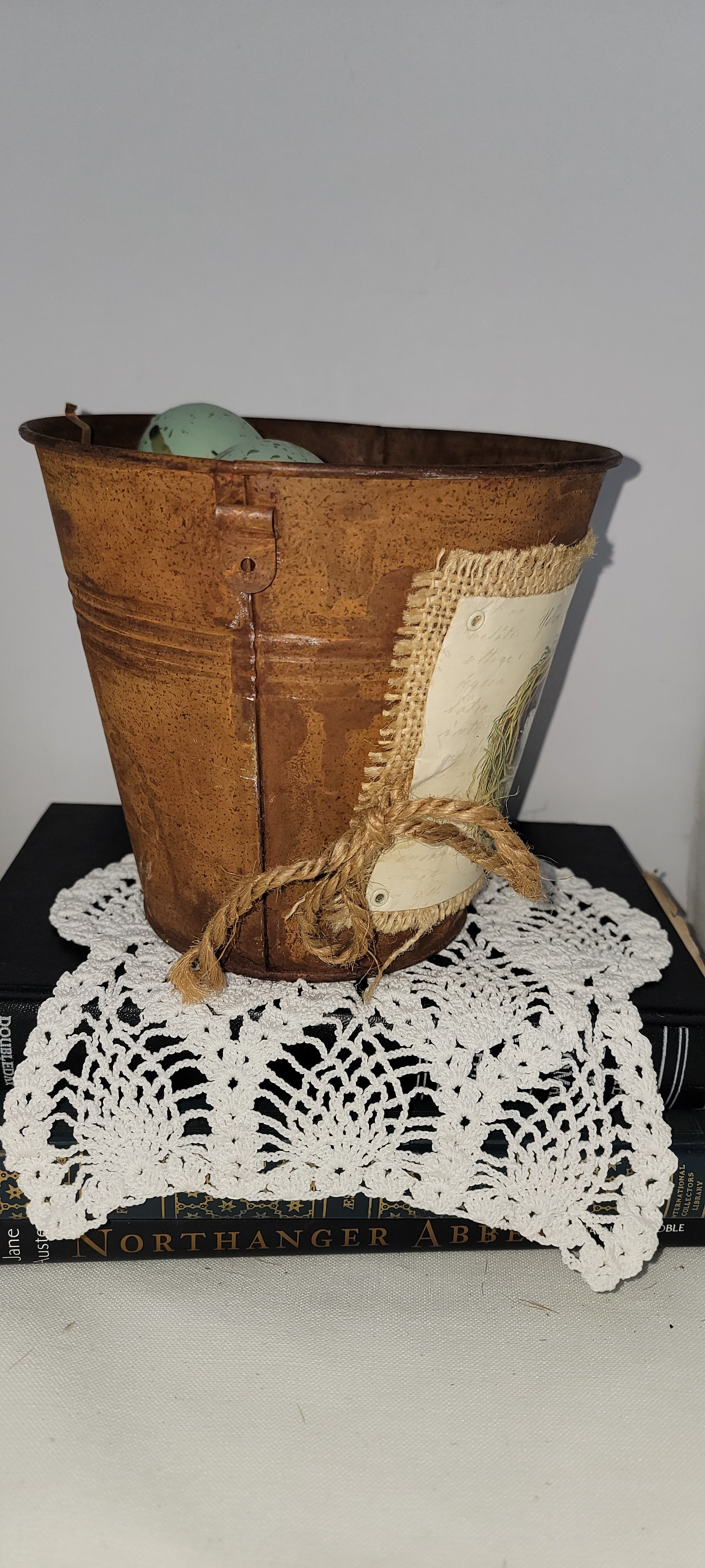 Decorative Nesting Bucket with Eggs