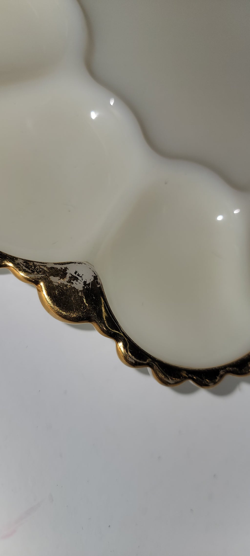 Vintage White Glass Serving Platter with Gold Trim