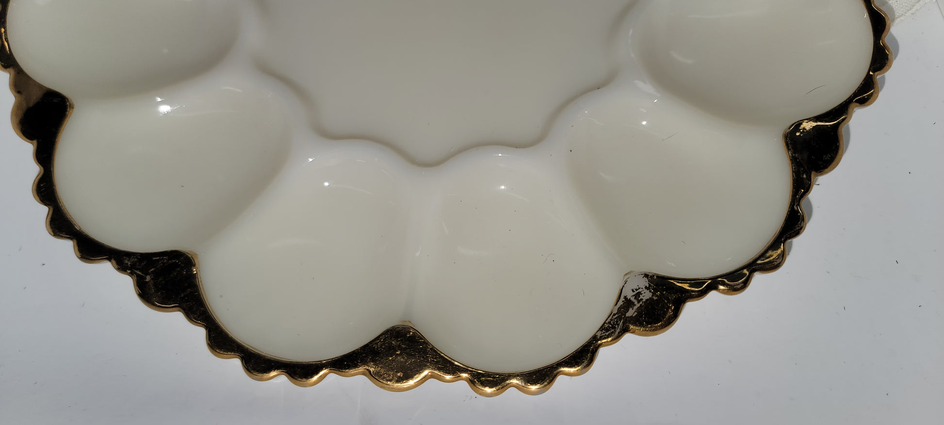 Vintage White Glass Serving Platter with Gold Trim
