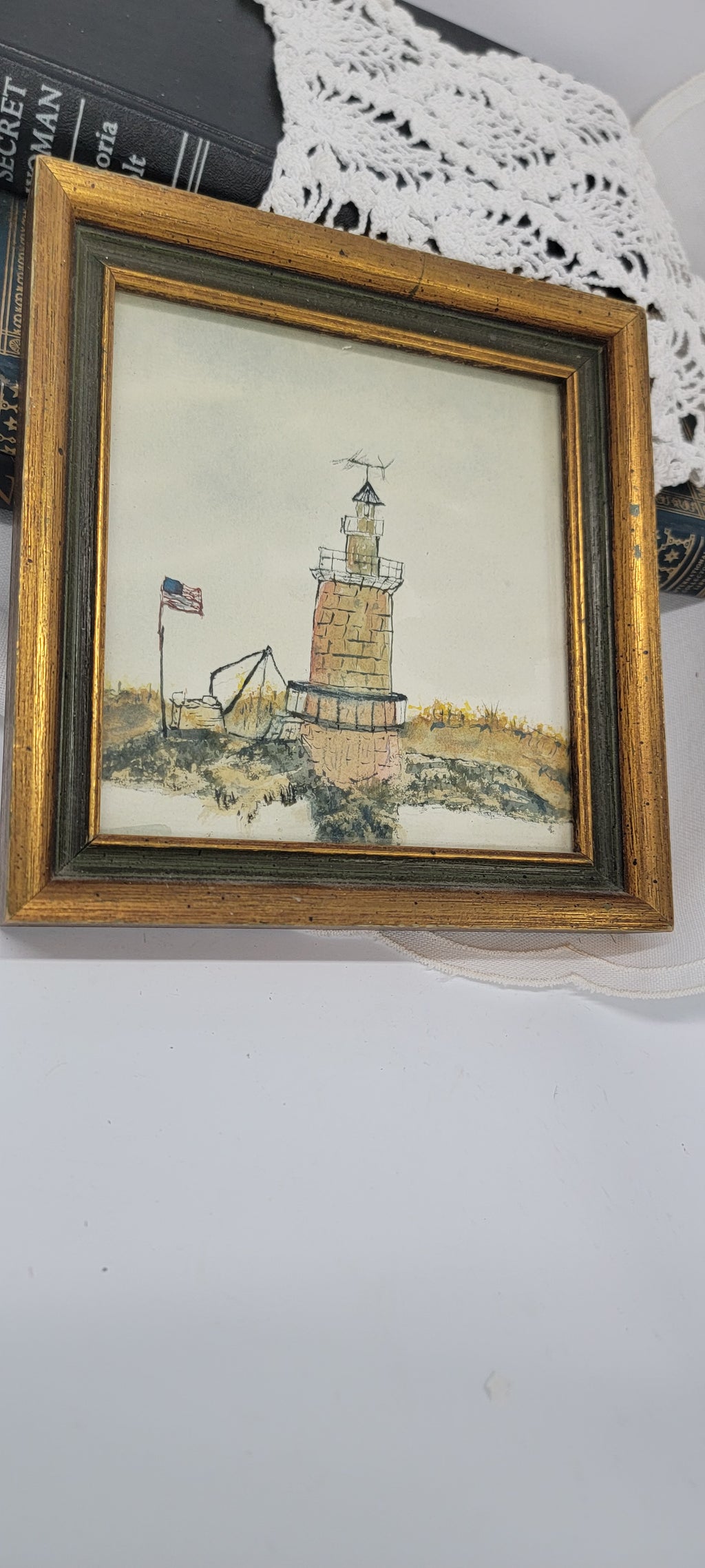 Framed Watercolor Lighthouse Painting