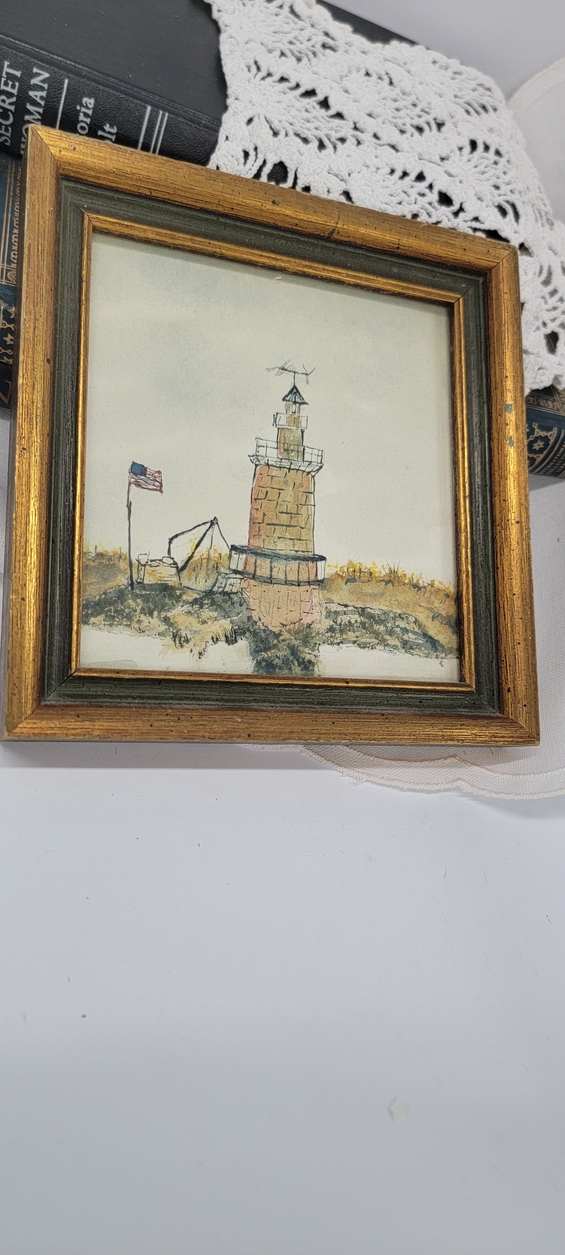 Framed Watercolor Lighthouse Painting