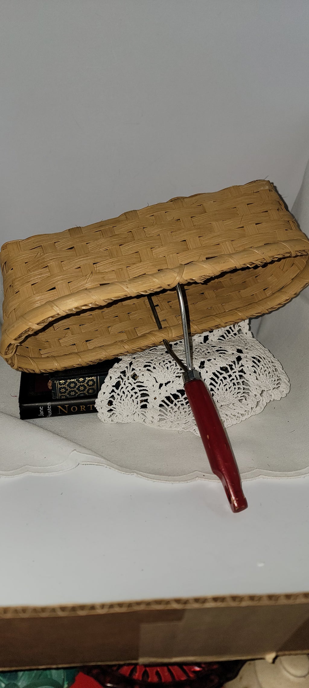 Woven Basket with Red Handle