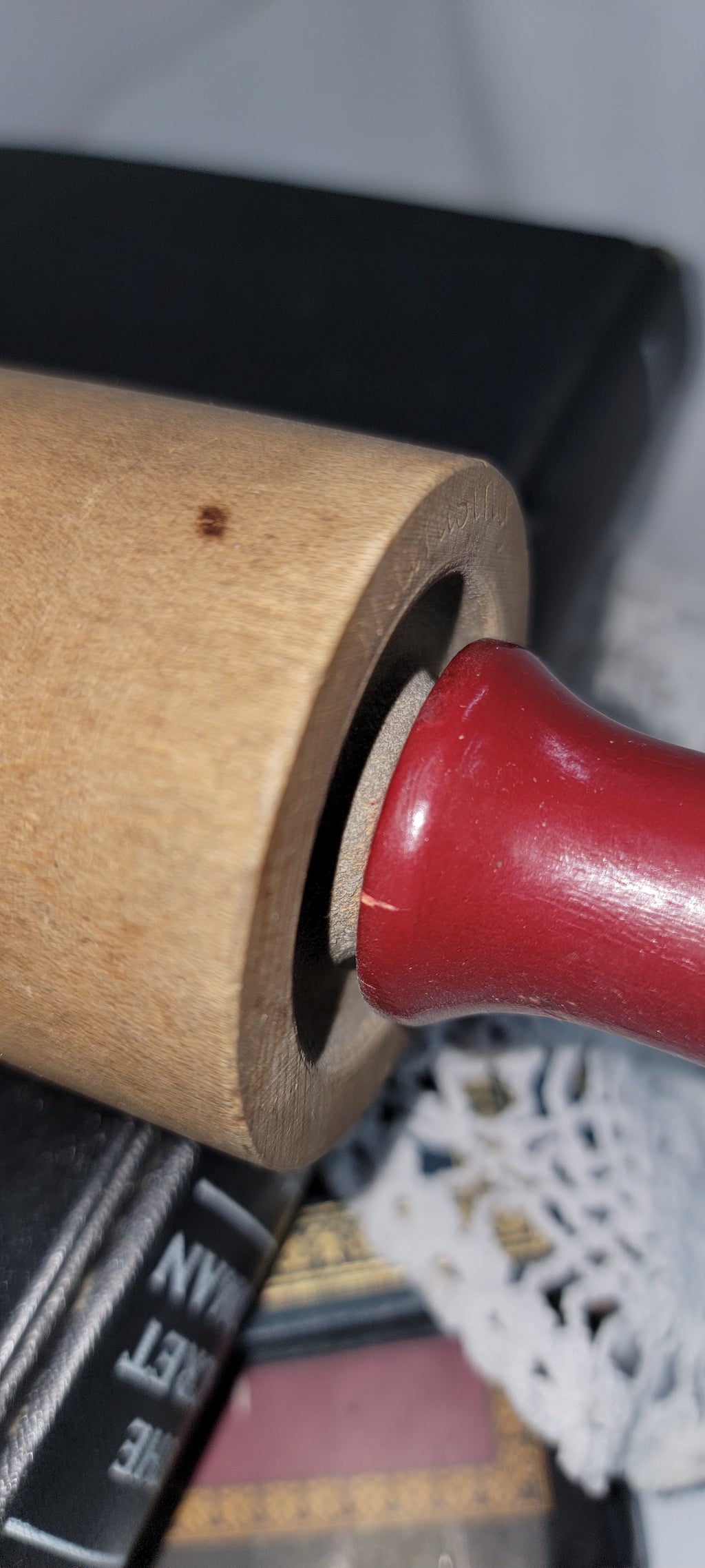 Classic Wooden Rolling Pin with Red Handles