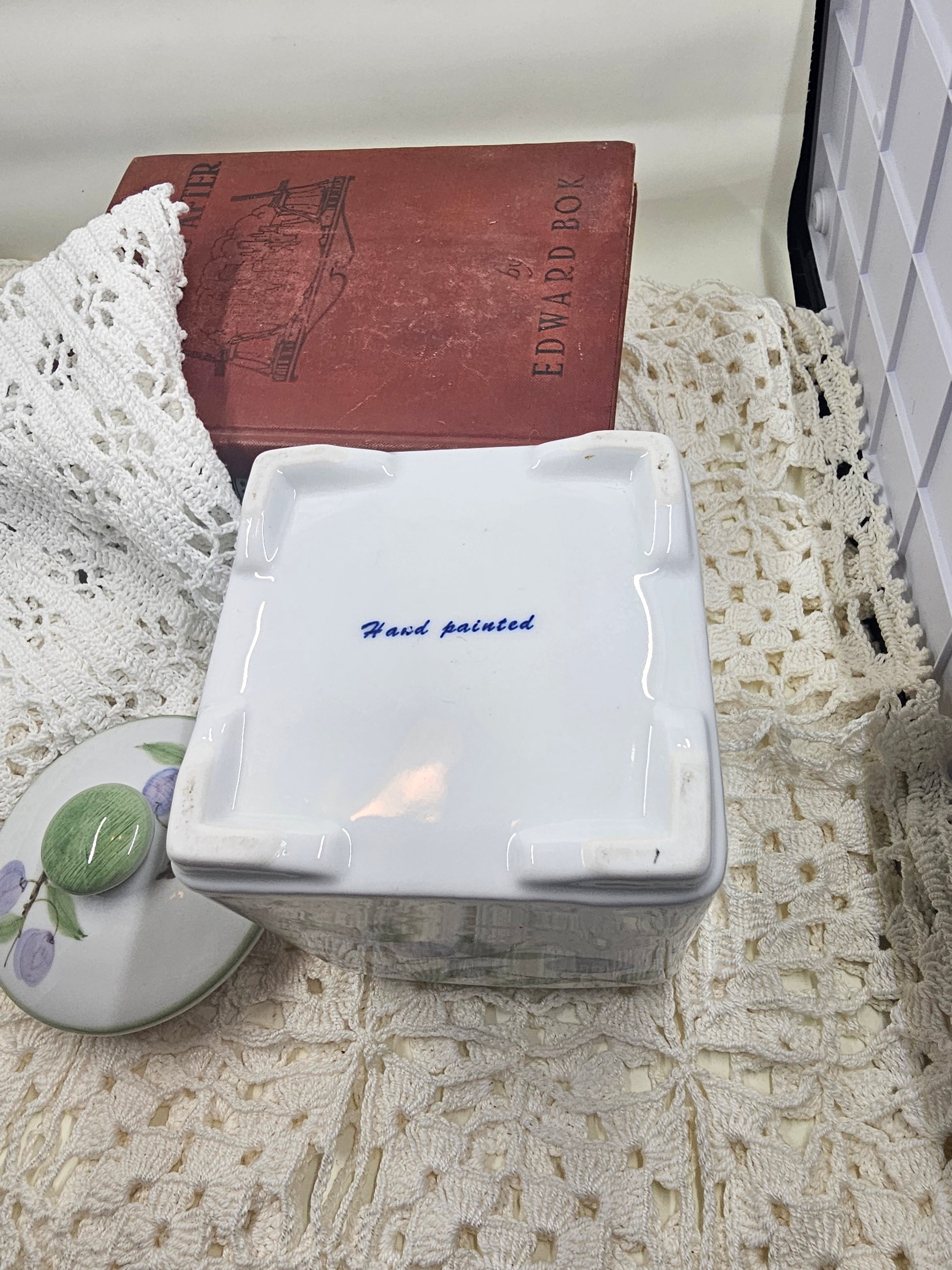 Ceramic Square Jar with Lid and Floral Design