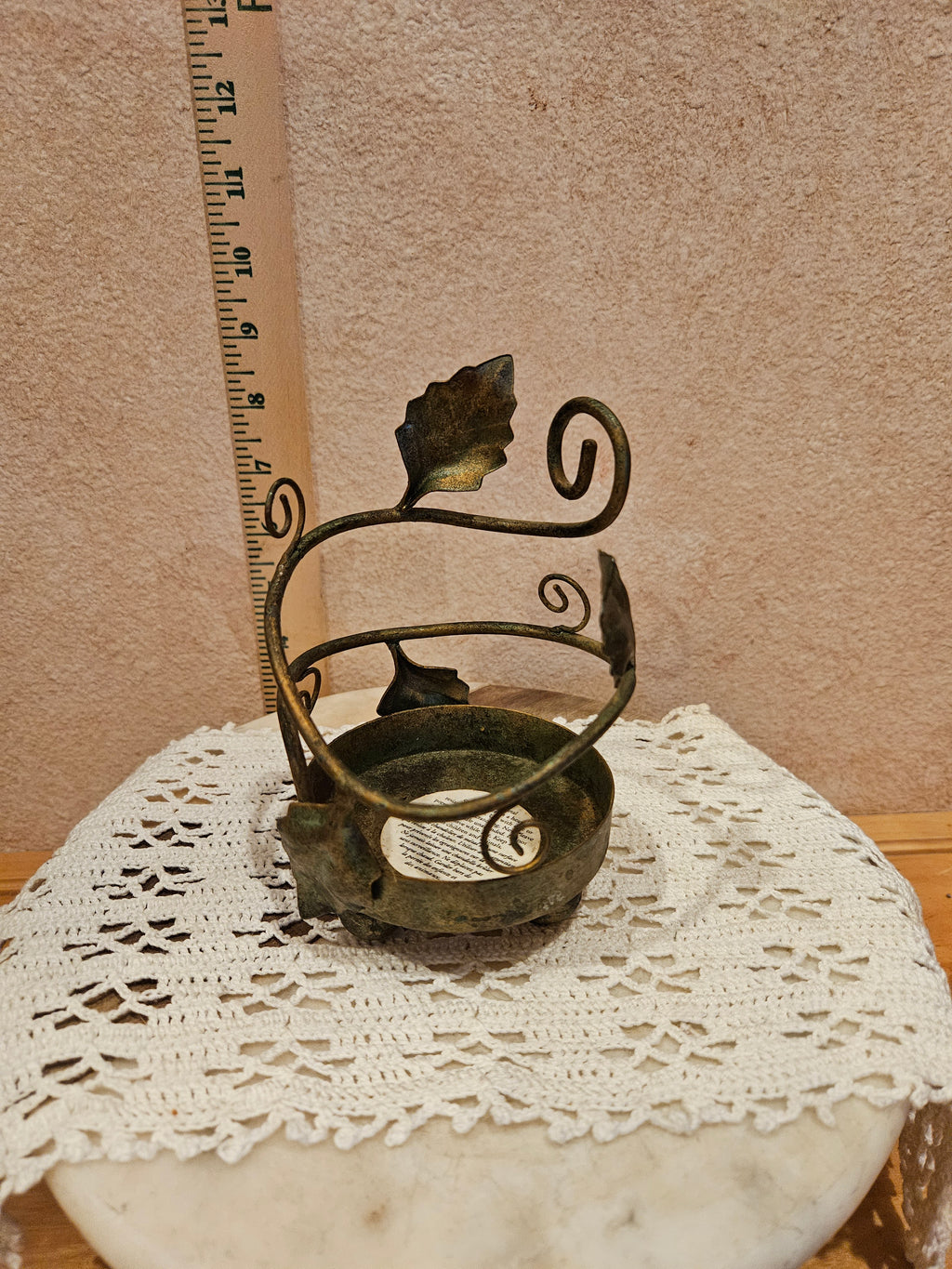 Vintage Brass Candle Holder with Leaf Design