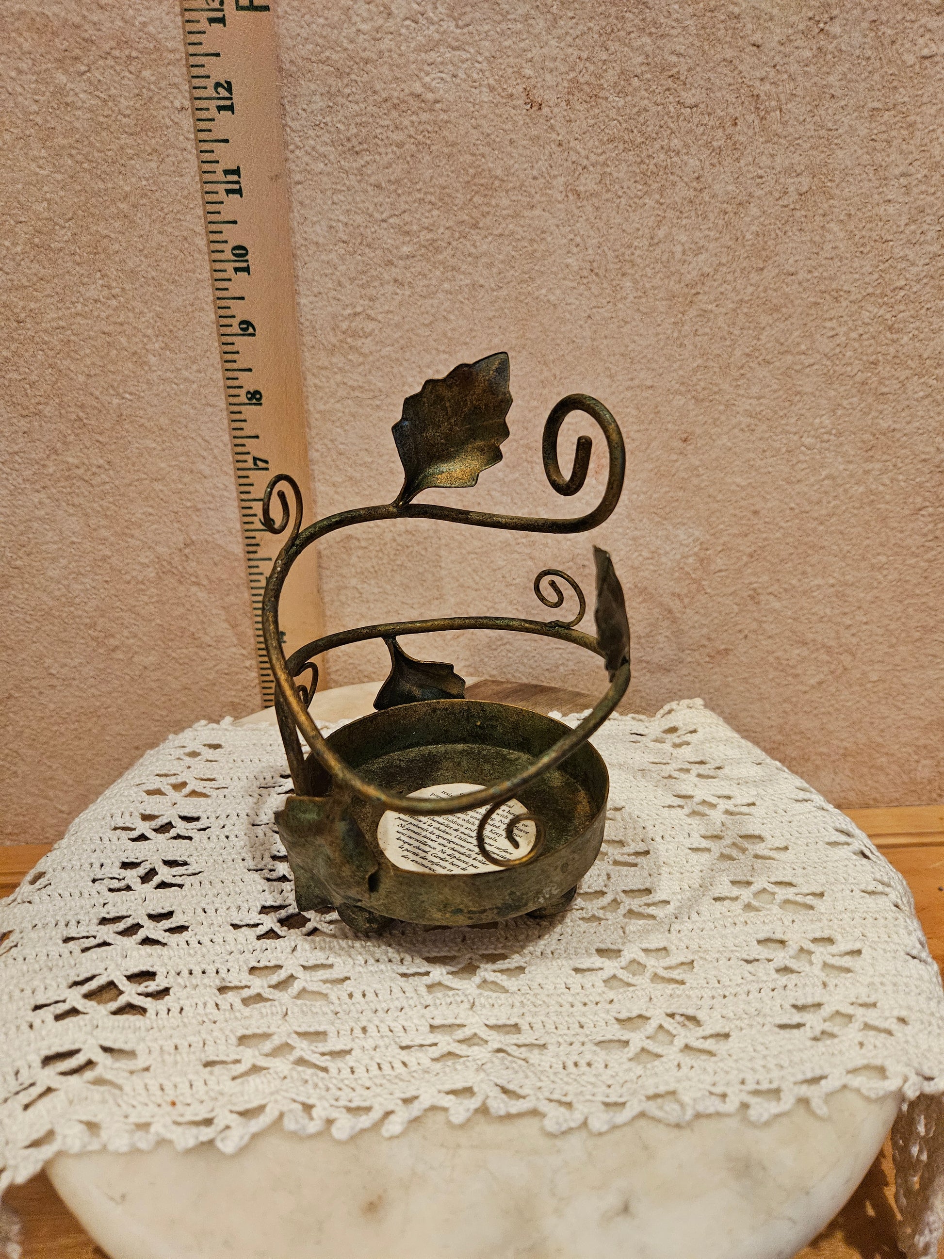 Vintage Brass Candle Holder with Leaf Design