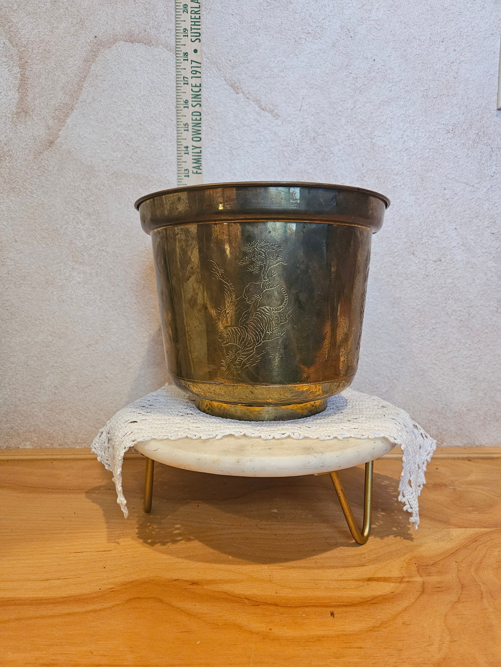 Vintage Brass Planter Pot with Engraved Design