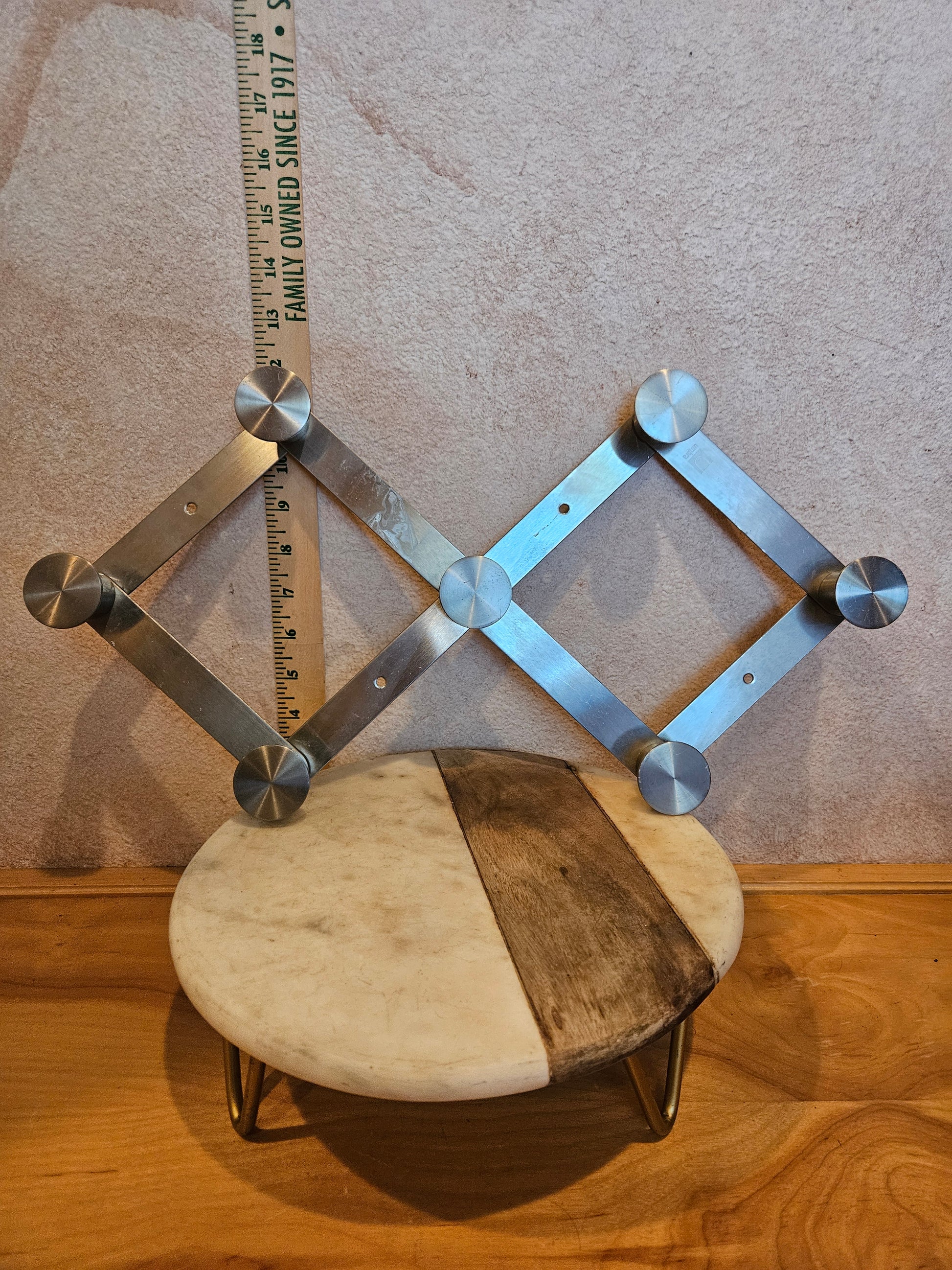Modern Geometric Metal and Wood Decorative Stand