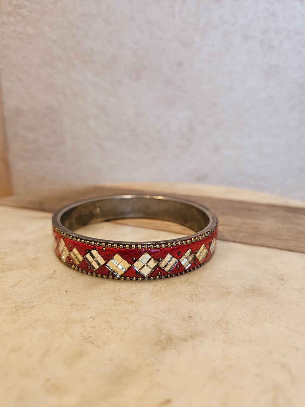Vintage Red and Silver Pattern Bangle