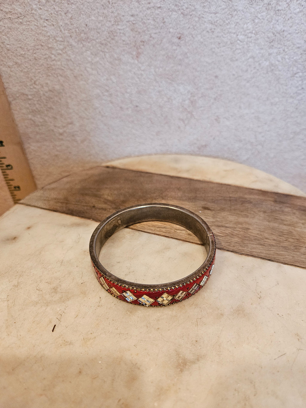 Vintage Red and Silver Pattern Bangle