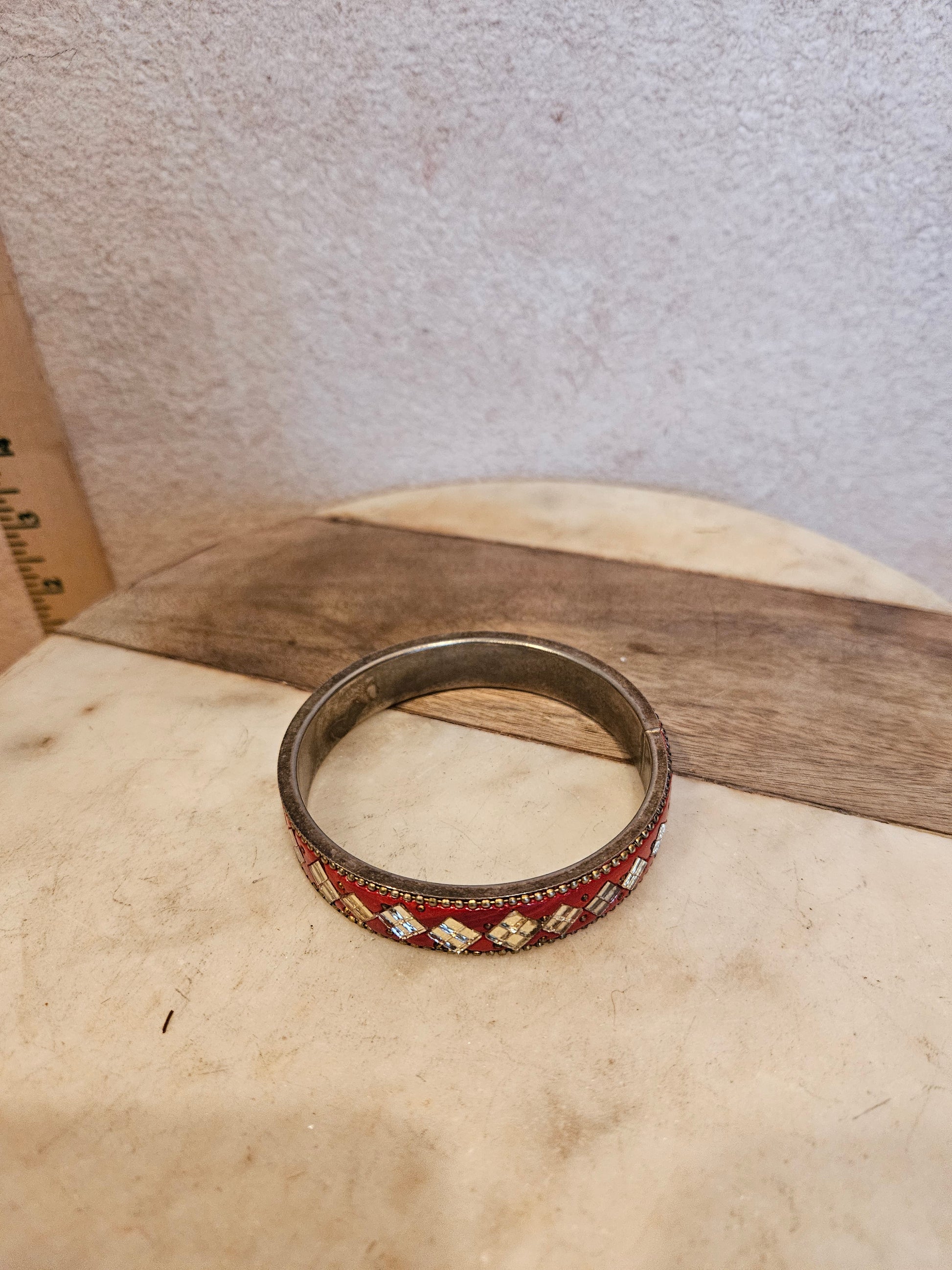 Vintage Red and Silver Pattern Bangle