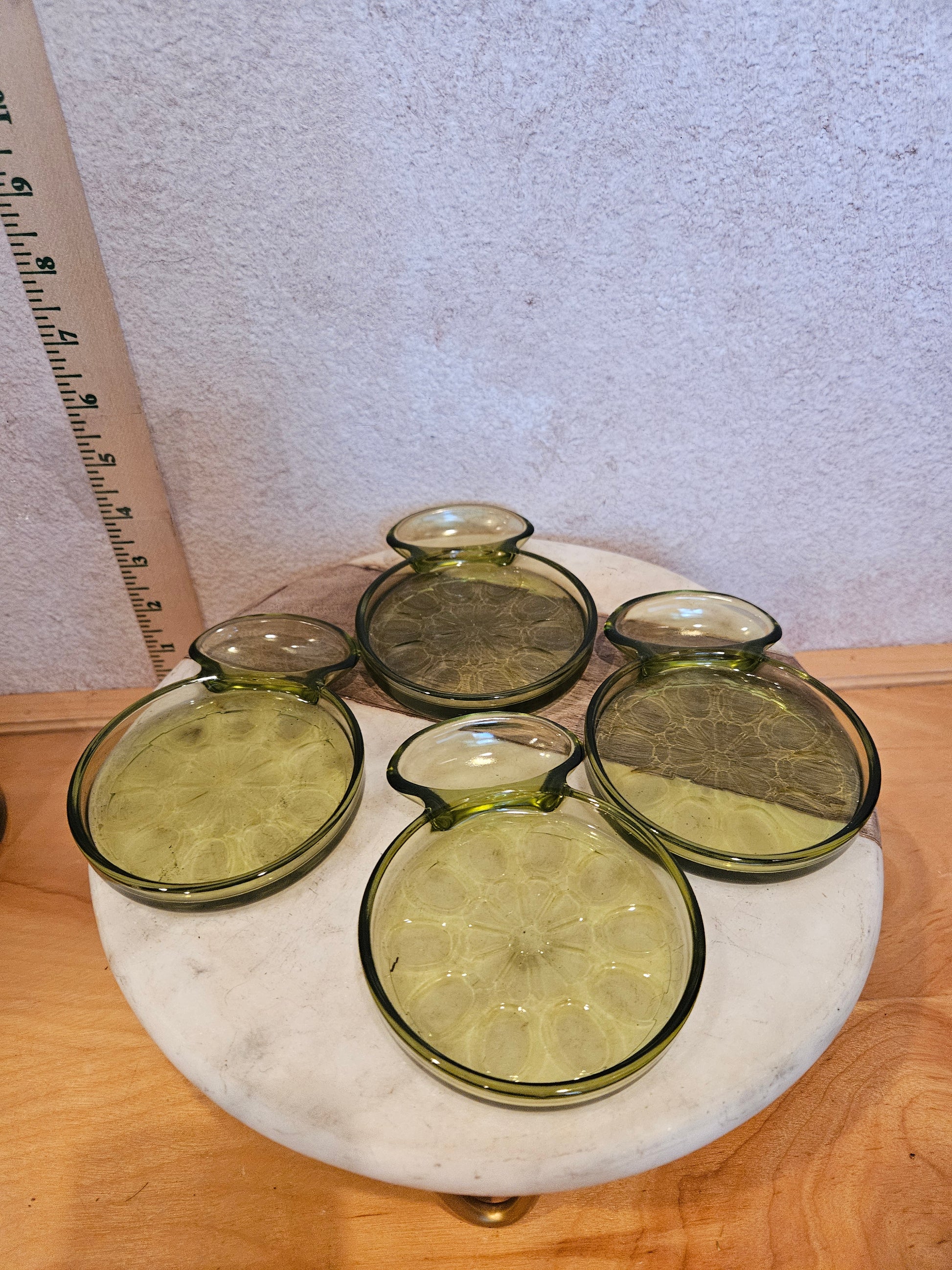 Vintage Green Glass Coasters Set