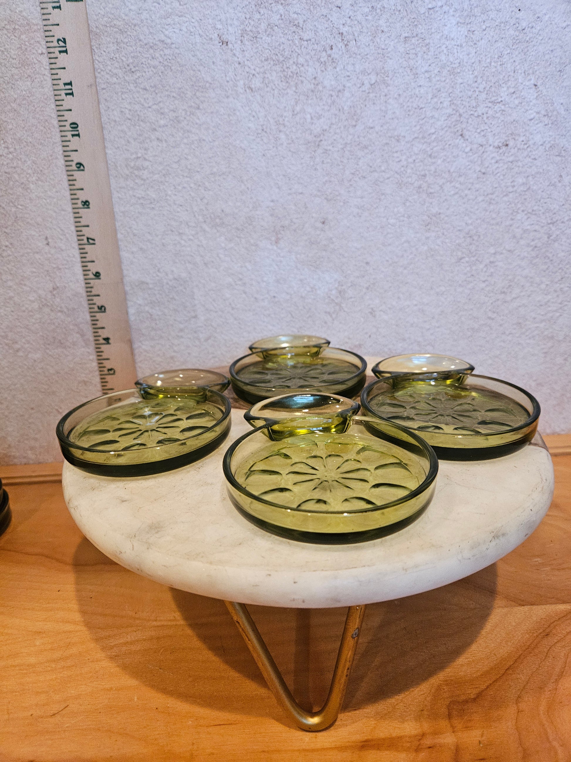 Vintage Green Glass Coasters Set