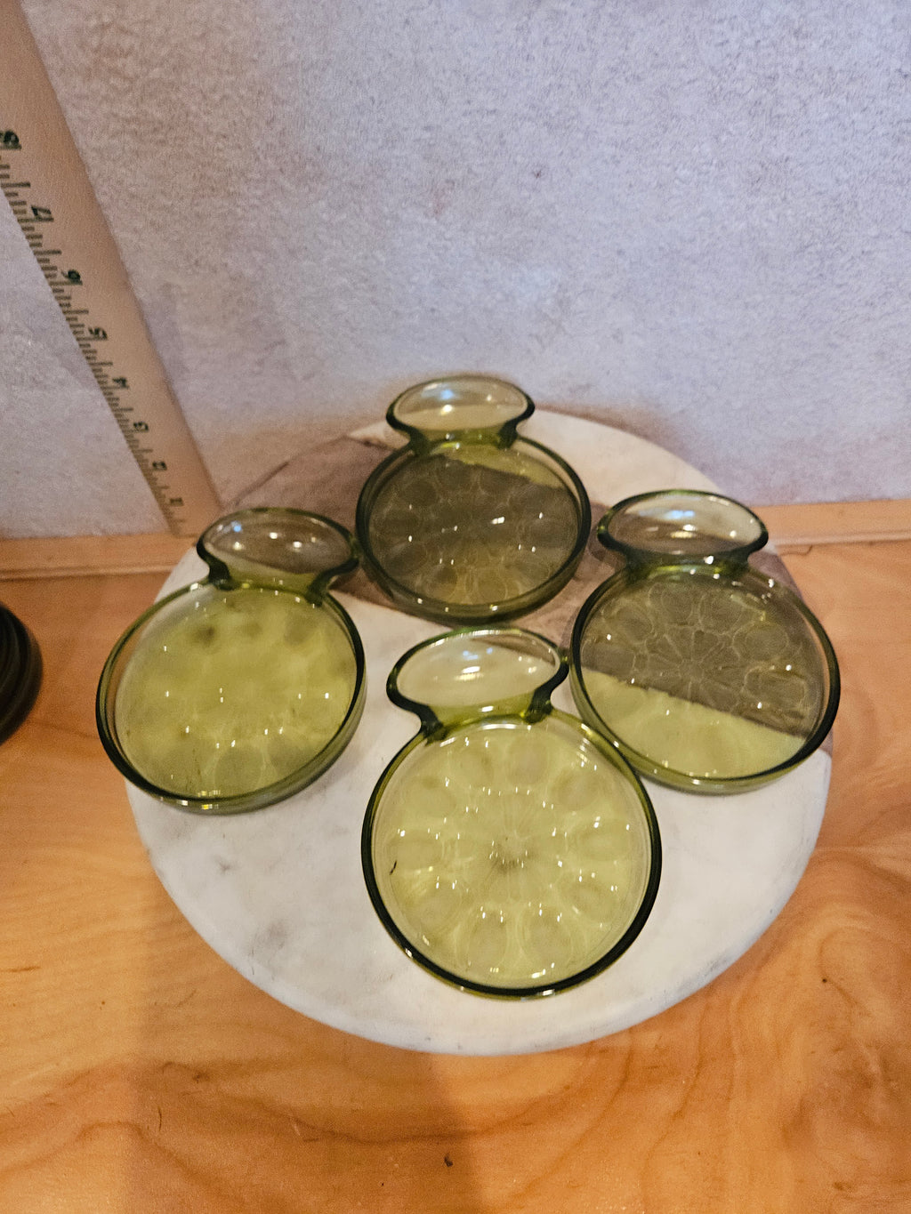 Vintage Green Glass Coasters Set