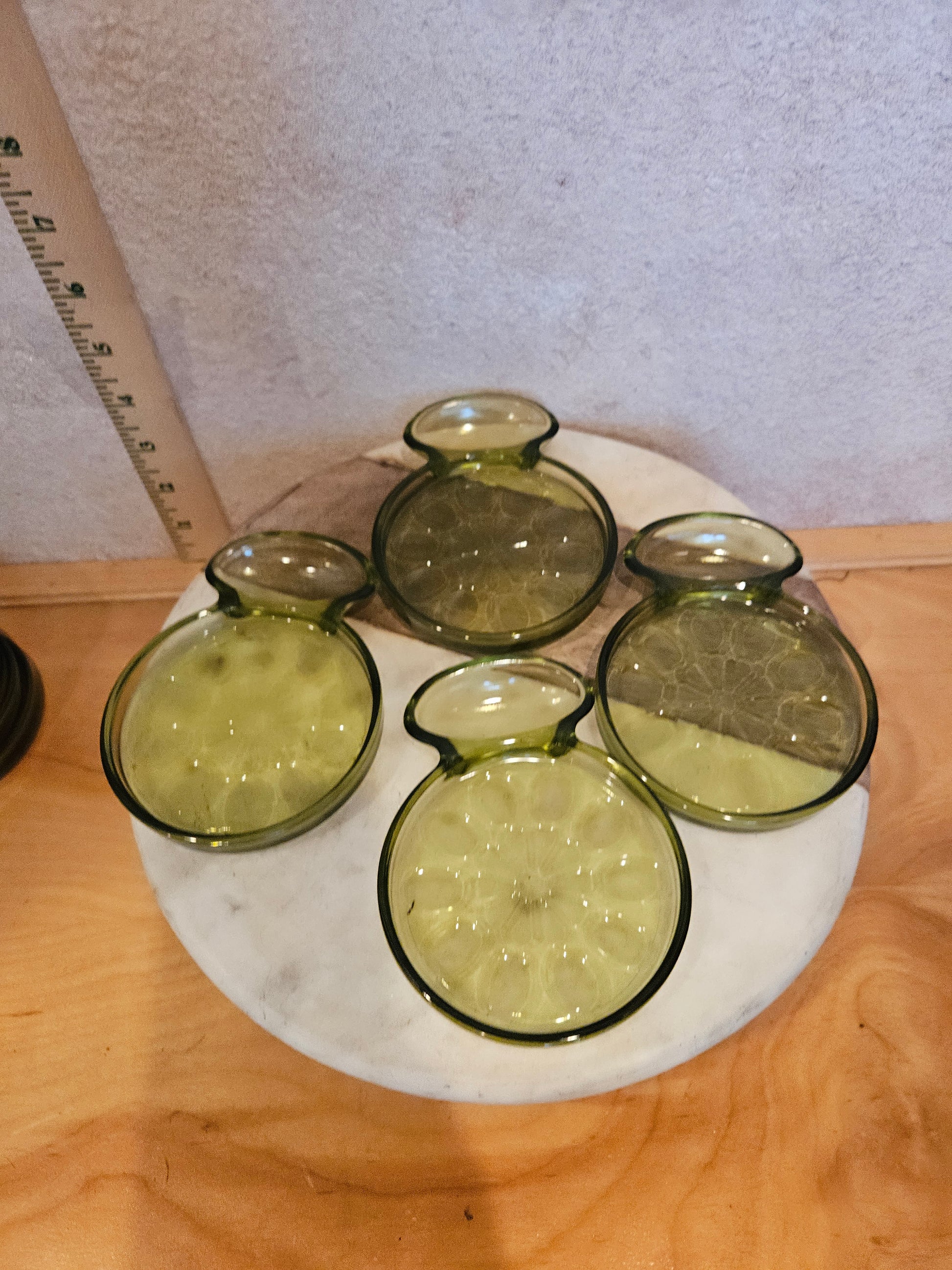 Vintage Green Glass Coasters Set