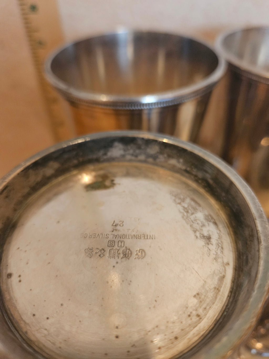 Set of 4 Silver Plated Cups on Marble Base