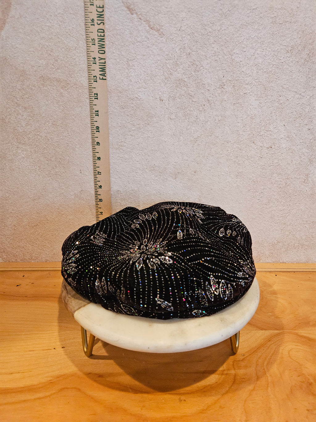 Black Decorative Velvet Bowl with Silver Floral Design